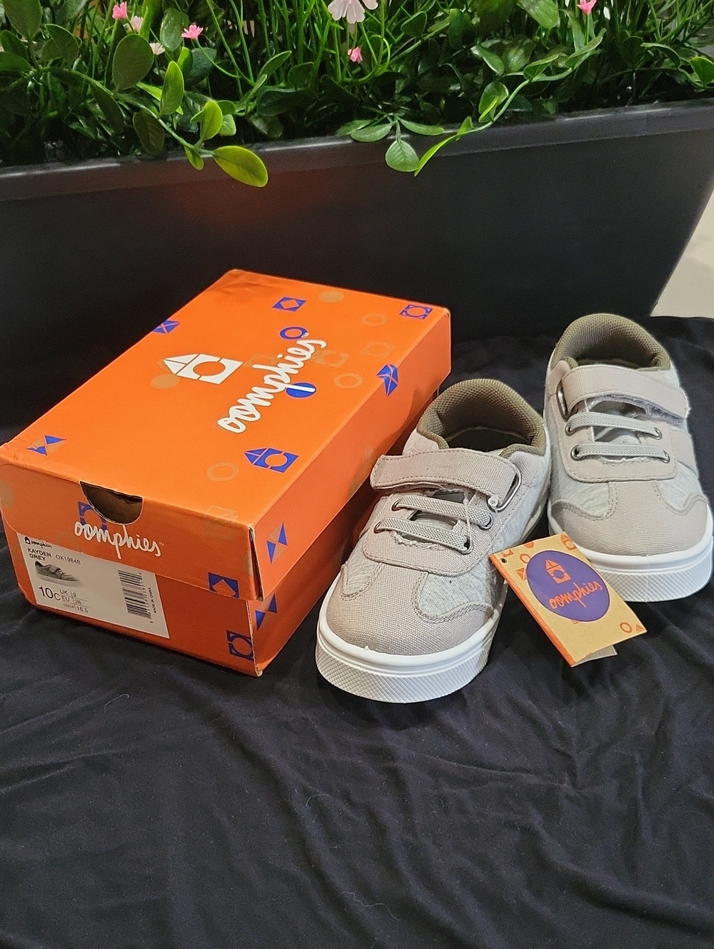 NWT-  Oomphies Kids Grey Velcro & Lace Casual Sneakers